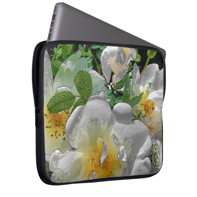 Housse pour ordinateur portable Fleurs Blanches (Devant droit)