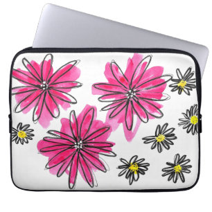 Housse Pour Ordinateur Portable Fleurs blanches et roses