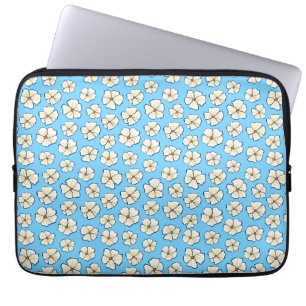 Housse Pour Ordinateur Portable Fleurs blanches sur fond bleu