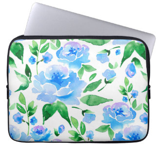 Housse Pour Ordinateur Portable Fleurs bleu d'eau