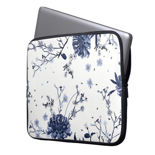 Housse Pour Ordinateur Portable Fleurs bleues (devant gauche)