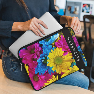 Housse Pour Ordinateur Portable Fleurs colorées, Faisées, Boho, Votre Nom