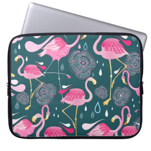 Housse Pour Ordinateur Portable Fleurs de Flamants roses : Graphisme foncé sans co