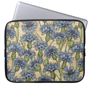 Housse Pour Ordinateur Portable Fleurs de maïs bleues, fleurs sauvages sur le jaun