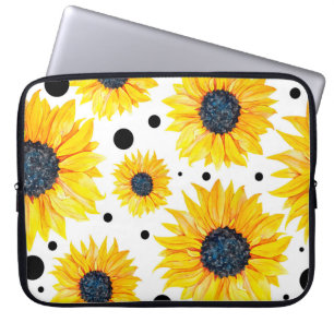Housse Pour Ordinateur Portable Fleurs de soleil jaunes Motif Arrière - plan blanc