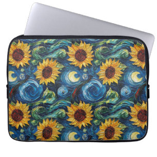 Housse Pour Ordinateur Portable Fleurs de soleil Van Gogh et nuit étoilée