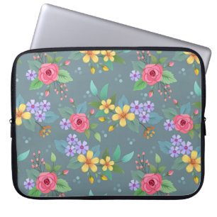 Housse Pour Ordinateur Portable Fleurs dessinées à la main colorée motif design vi