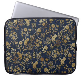 Housse Pour Ordinateur Portable Fleurs d'or botanique Motif bleu