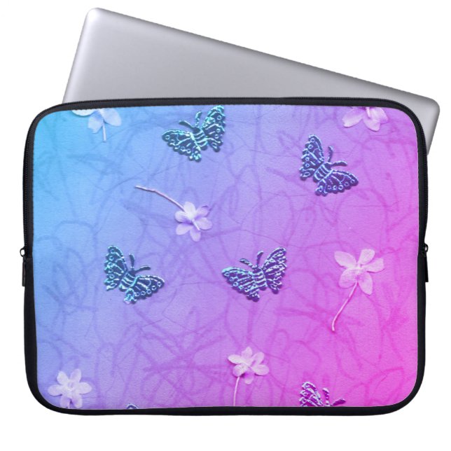 Housse Pour Ordinateur Portable Fleurs et papillons (Devant)