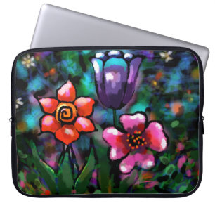 Housse Pour Ordinateur Portable Fleurs florales blanches bleu rose