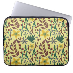 Housse Pour Ordinateur Portable Fleurs florales sans coutures motifs, feuilles, br