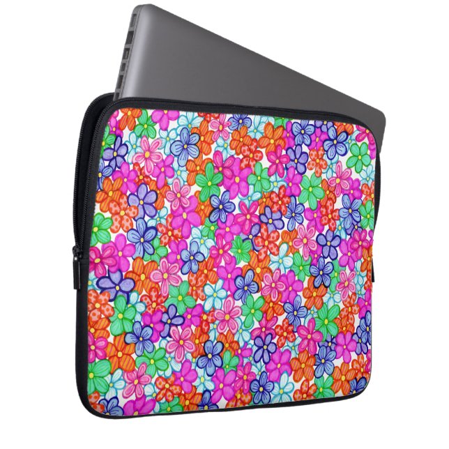 Housse Pour Ordinateur Portable Fleurs multicolores Floral Illustration Motif L (Devant droit)