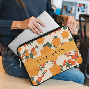 Housse Pour Ordinateur Portable Fleurs Oranges, Motif De Fleurs, Votre Nom