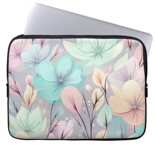 Housse Pour Ordinateur Portable Fleurs pastel et Feuilles sur Arrière - plan viole (Devant)