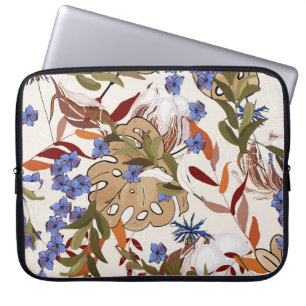 Housse Pour Ordinateur Portable Fleurs pastel fleurissant lis de feuilles verts. R