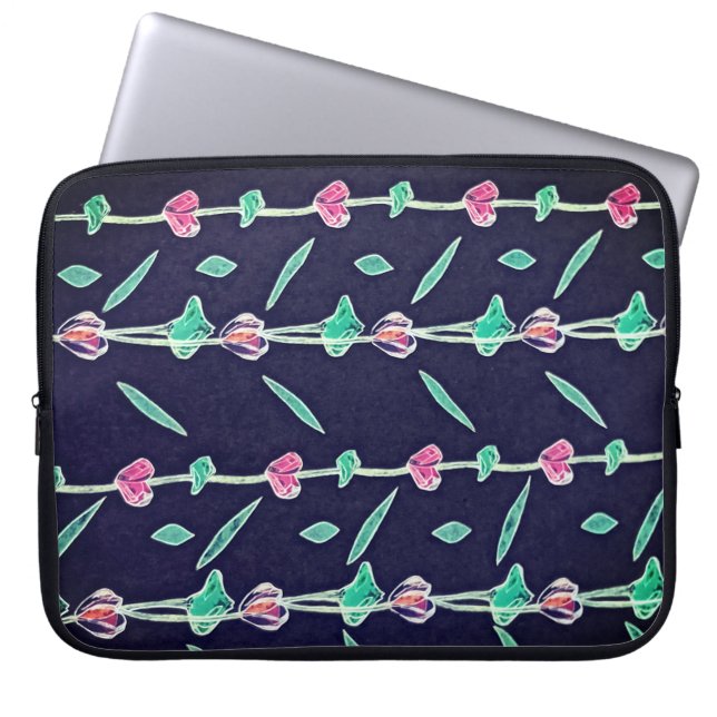 Housse Pour Ordinateur Portable Fleurs rayées (Devant)