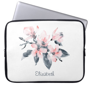 Housse Pour Ordinateur Portable Fleurs rose et gris Aquarelle classique