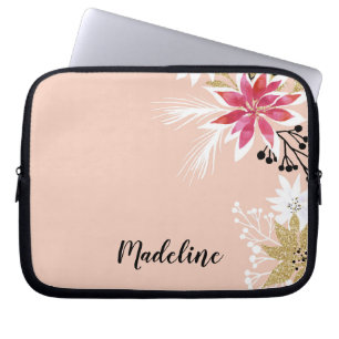 Housse Pour Ordinateur Portable Fleurs roses et blanches personnalisées