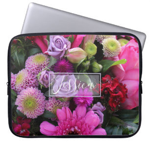 Housse Pour Ordinateur Portable Fleurs roses et violettes personnalisées