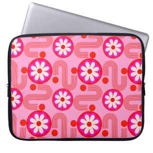 Housse Pour Ordinateur Portable Fleurs roses Rétro Motif Floral Du Milieu Du Siècl