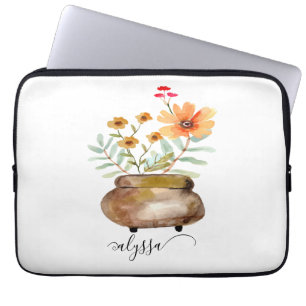 Housse Pour Ordinateur Portable Fleurs roses roses rouillées Nom du script tendanc