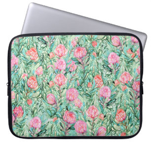Housse Pour Ordinateur Portable Fleurs roses, vert sauge, sans soudure.