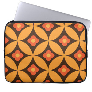Housse Pour Ordinateur Portable Fleurs rouges sur des cercles orange du milieu du
