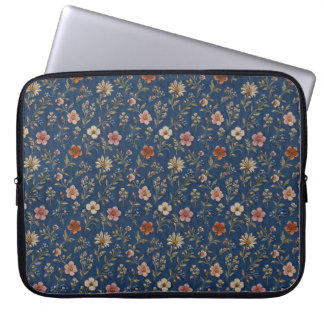 Housse Pour Ordinateur Portable Fleurs sauvages simples brodées sur fond de denim