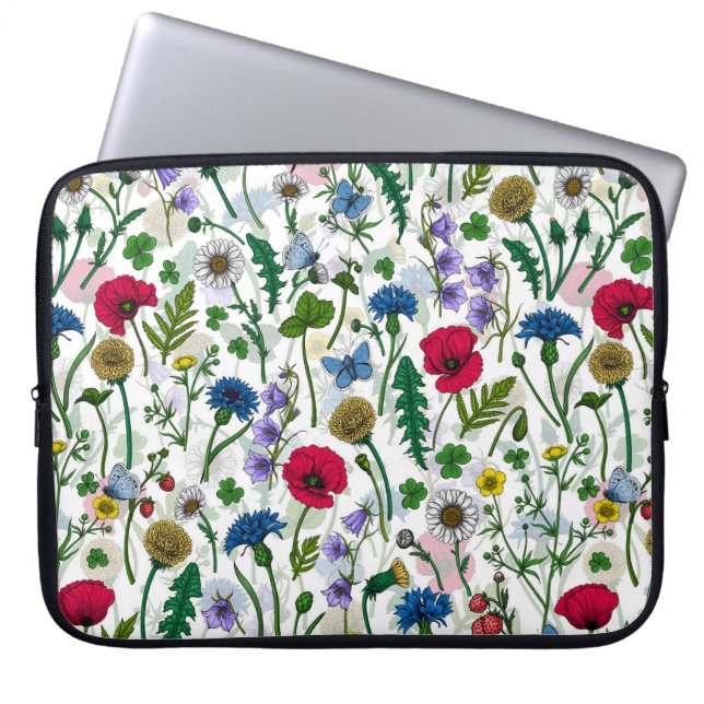 Housse Pour Ordinateur Portable Fleurs sauvages sur blanc cassé (Devant)