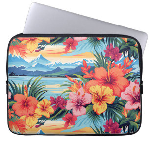 Housse Pour Ordinateur Portable Fleurs tropicales colorées et paysage