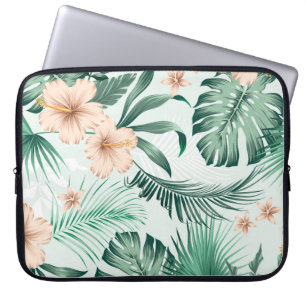 Housse Pour Ordinateur Portable Fleurs tropicales, motif feuillage luxuriant.