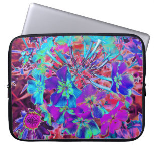 Housse Pour Ordinateur Portable Floraison Abstraite violet et fleurs bleues