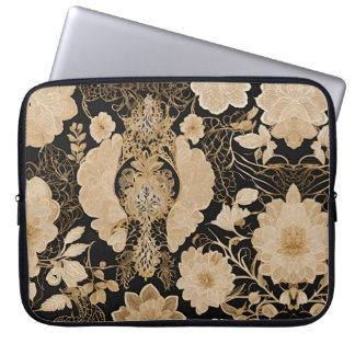 Housse Pour Ordinateur Portable Floral beige dentelle AI art