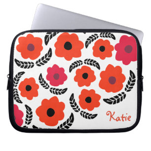 Housse Pour Ordinateur Portable Floral moderne orange et rouge Personnalisé