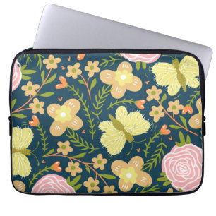 Housse Pour Ordinateur Portable Floral, Papillon Et Glamour Élégant Sans Couture