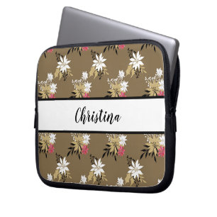 Housse Pour Ordinateur Portable Floral rose et blanc personnalisé