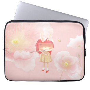 Housse Pour Ordinateur Portable Flûte printanière : Fille lapine jouant de la musi