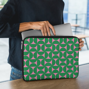 Housse Pour Ordinateur Portable Forêt rétro Abstraite vert et rose géométrique