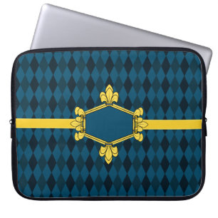 Housse Pour Ordinateur Portable Four de lis, or, diamant bleu, Ajouter initiales/n
