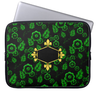 Housse Pour Ordinateur Portable Four de lis, or/vert floral/mosaïque, Ajouter init