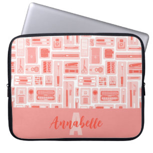 Housse Pour Ordinateur Portable Fournitures d'art mignonne Coral Rouge Motif Monog