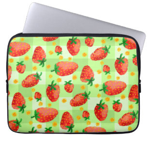 Housse Pour Ordinateur Portable Fraises et marguerites à l'aquarelle plaid