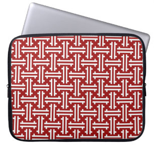 Housse Pour Ordinateur Portable Fret chinois Art déco, rouge foncé et blanc