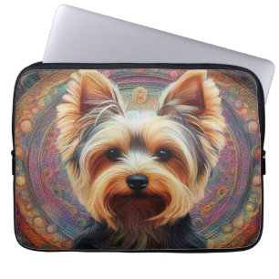 Housse Pour Ordinateur Portable Frontière colorée du Yorkshire Terrier chien réali