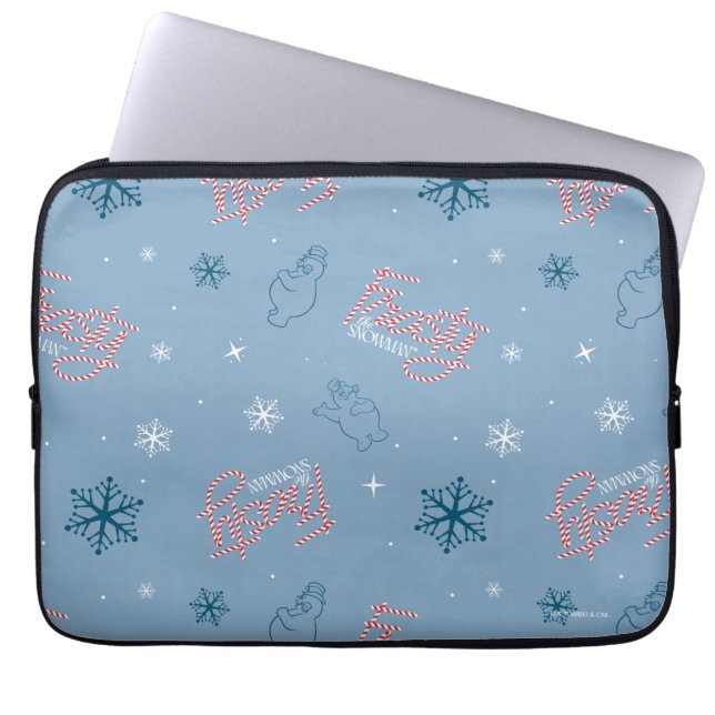 Housse Pour Ordinateur Portable Frosty Snowman Blue Snowflake Motif (Devant)