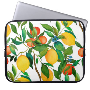 Housse Pour Ordinateur Portable Fruits d'agrumes, motif d'aquarelle vibrante.