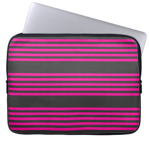 Housse Pour Ordinateur Portable Fuchsia and charcoal five stripes pattern