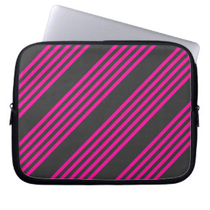 Housse Pour Ordinateur Portable Fuchsia and charcoal five stripes pattern