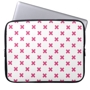 Housse Pour Ordinateur Portable Fuchsia croix sur le blanc