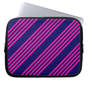 Housse Pour Ordinateur Portable Fuchsia et bleu marine cinq bandes motif